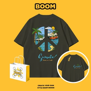 BOOM เสื้อยืดคอกลม ผ้า cotton 100% เสื้อยืดผู้ชาย ลายพิมพ์แฟชั่นทันสมัย Oversize ระบายอากาศดี