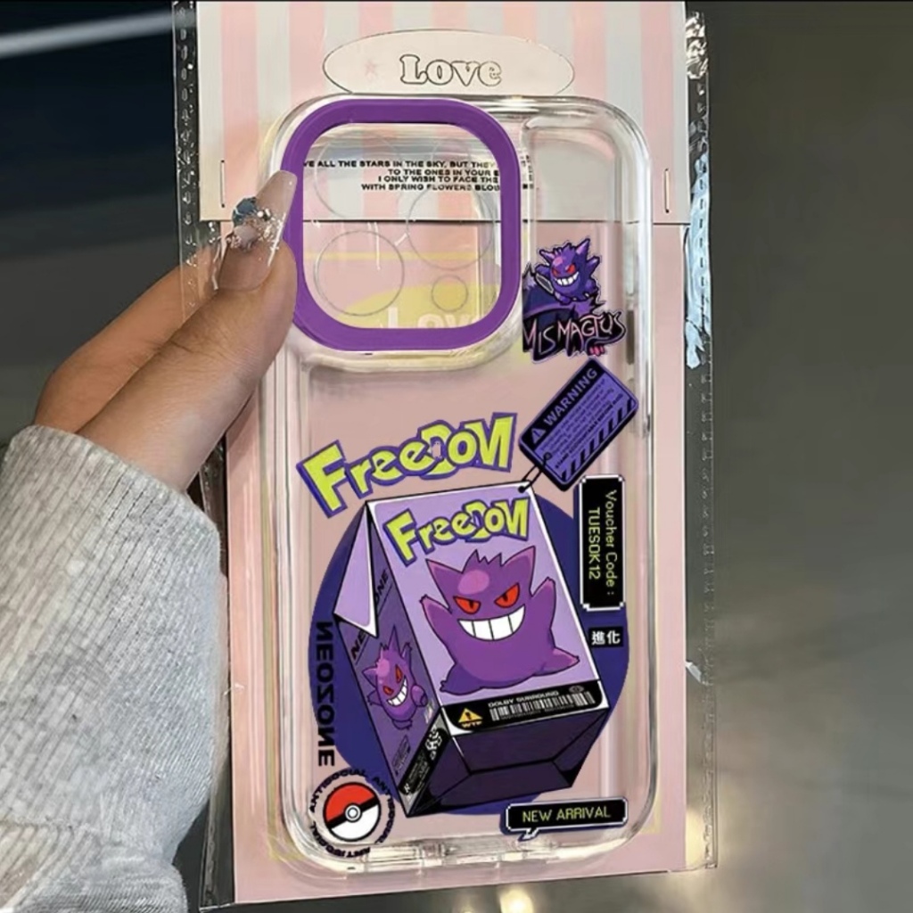 สีม่วง Gengar Pokemon สําหรับ iPhone 16Pro เคสโทรศัพท์ 15Promax 13 กันกระแทก TPU iPhone สําหรับ iPho