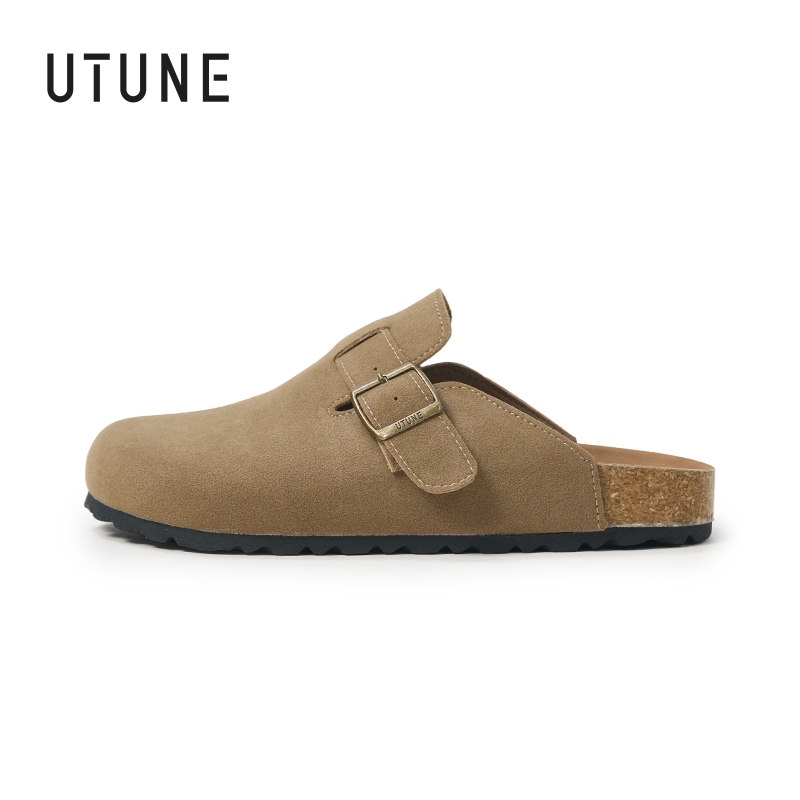 UTUNE Retro Boken รองเท้า Lazy Suede รองเท้าแตะครึ่งรองเท้าแบบปรับได้หนาสําหรับผู้หญิง