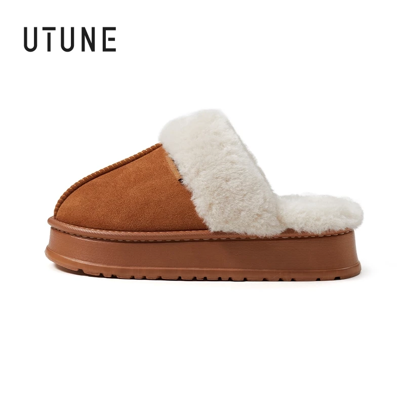 UTUNE รองเท้าผู้หญิงพื้นหนา ผ้าฝ้าย ใส่สบาย กันหนาว สไตล์วินเทจ กันลื่น สำหรับฤดูหนาว ใส่ในบ้าน