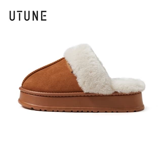 UTUNE รองเท้าผู้หญิงพื้นหนา ผ้าฝ้าย ใส่สบาย กันหนาว สไตล์วินเทจ กันลื่น สำหรับฤดูหนาว ใส่ในบ้าน