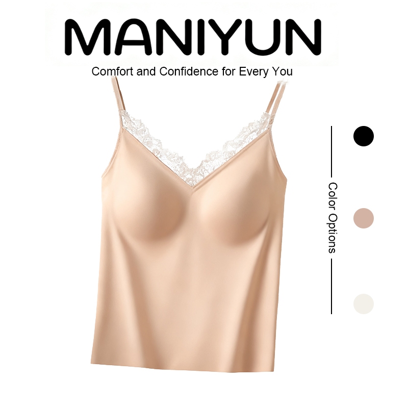Camisole ผ้าไหมน้ำแข็ง ดีไซน์ V คอปรับได้ พร้อมถ้วยคงที่ เหมาะสำหรับผู้หญิง