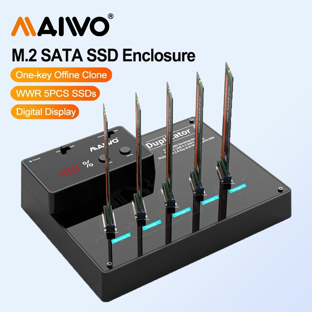 MAIWO M.2 SATA NGFF SSD 5 Bay Enclosure รองรับโคลนออฟไลน์พร้อมชิป SATA III USB 3.0 5Gbps 20TB ถึง M2
