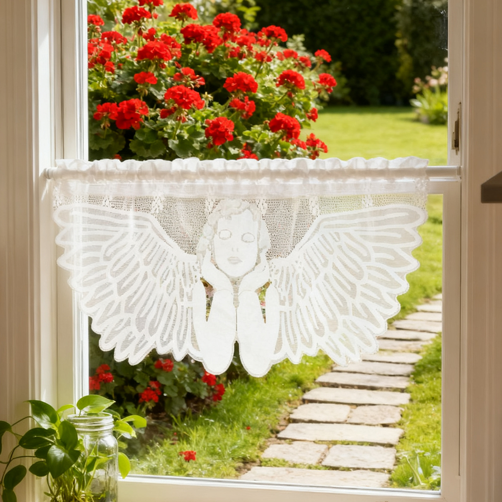 อุปกรณ์ ตกแต่งบ้าน ออกแบบใหม่ Holy สีขาวปีกมุมถักลูกไม้สั้นผ้าม่าน Swag Valance สําหรับห้องครัว Vintage Hollow ถัก Victorian Draps Rod กระเป๋า Cafe Scalloped ผ้าม่าน Topper ราคาถูก