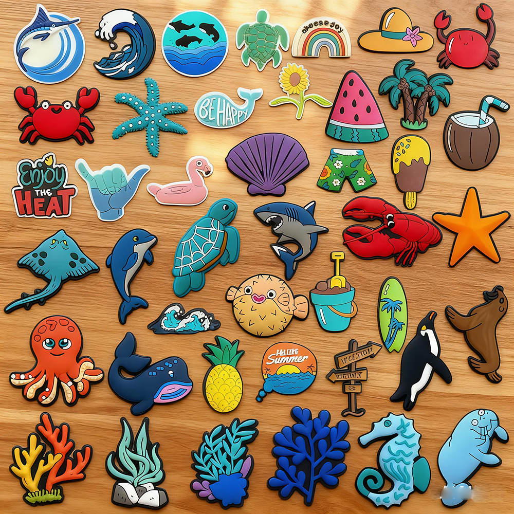 MEIDJ 1PCS Ocean Series รองเท้า Charms การกําหนดค่ารองเท้าแตะหัวเข็มขัด PVC รองเท้าอุปกรณ์เสริมปุ่ม