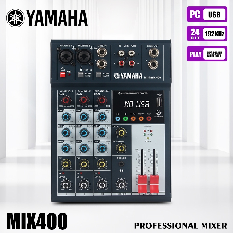 YAMAHA MIX400 มิกเซอร์มินิ 4 ช่อง, มิกเซอร์ USB Bluetooth DJ ขนาดเล็ก, การ์ดเสียงบันทึกคอมพิวเตอร์ที
