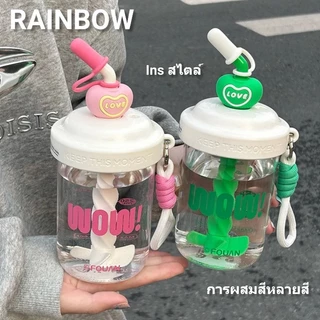 RAINBOW CUP แก้วปั่น PC แก้วพลาสติก หลอดแก้ว เครื่องดื่มชง น้ำปั่นขนาดเล็ก น่ารักการ์ตูน 580ml