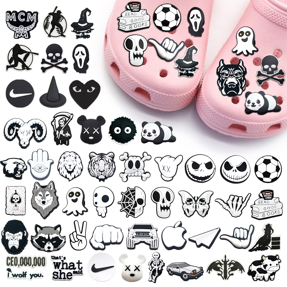 Charms DIY ประดับรองเท้าแตะ สไตล์การ์ตูนสีดำและสีขาว เหมาะสำหรับของขวัญเด็ก