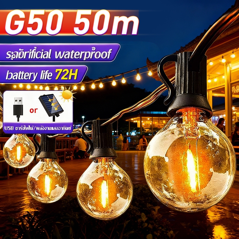 ไฟปิงปอง ไฟตกแต่ง โซล่าเซลล์ ไฟปีใหม่ ไฟสวน ไฟกลางแจ้งกันน้ำ Solar light รุ่นเชอร์รี กันน้ำได้ ประดับสวน