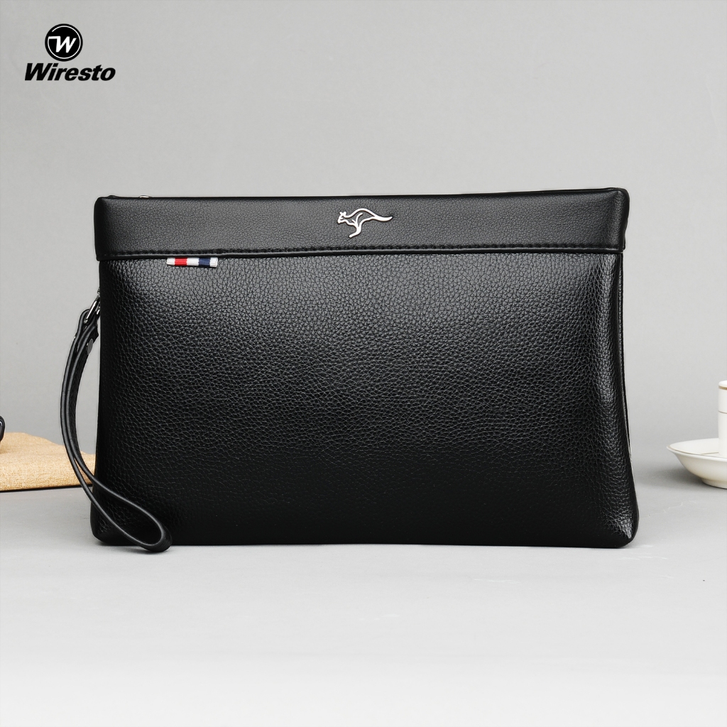 WIRESTO Mens Envelop Bag Long Wallet Business Bag Soft PU Handbag Multi-Functional Wallet Litchi Pattern Large Capacity Purse Multi-Card Posit Card Coin Phone Bag