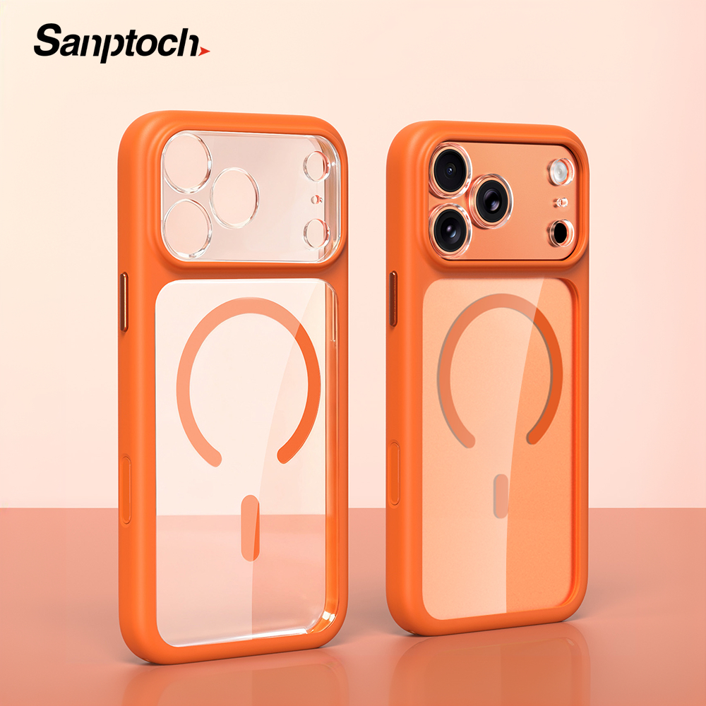 Sanptoch สําหรับแม่เหล็กพรีเมี่ยมกันกระแทกเคสโทรศัพท์สําหรับ iPhone 17 16 15 14 Pro Max 17 Air Soft TPU กรอบ + แม่เหล็กโปร่งใส PC ฝาหลังหรูหราปลอกป้องกันใส
