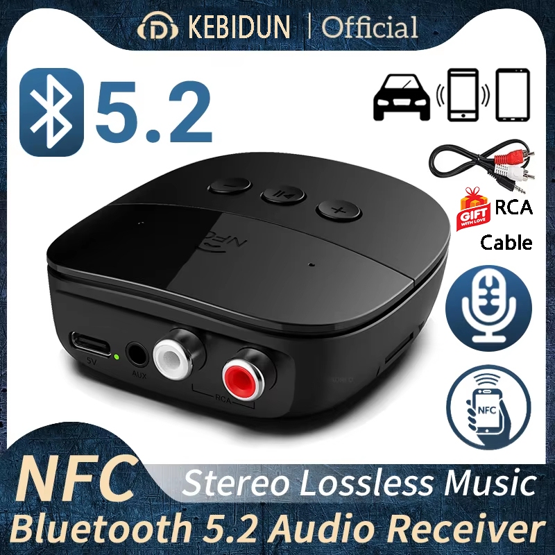 NFC Bluetooth 5.2 เครื่องรับสัญญาณเสียง 3.5 มม.AUX RCA USB U-Disk/TF Card Play สเตอริโออะแดปเตอร์ไร้