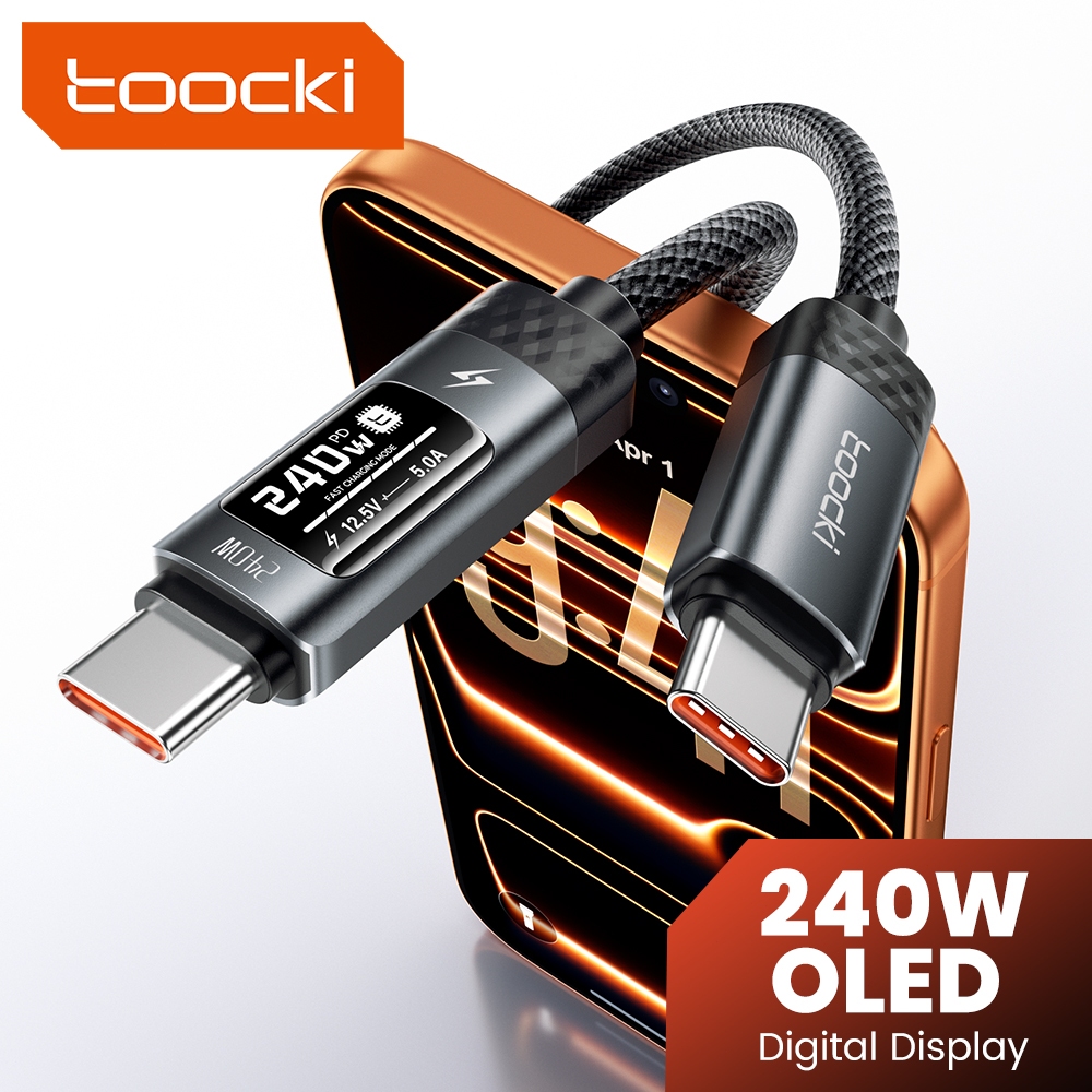 Toocki 240W สมาร์ท OLED Digital Super Fast ชาร์จประเภท C ถึง Type C สายเคเบิลข้อมูล PD 3.1 Protocol รองรับ SFC2.0 สําหรับโทรศัพท์ Samsung 17-15 Pro Max แล็ปท็อปแท็บเล็ต