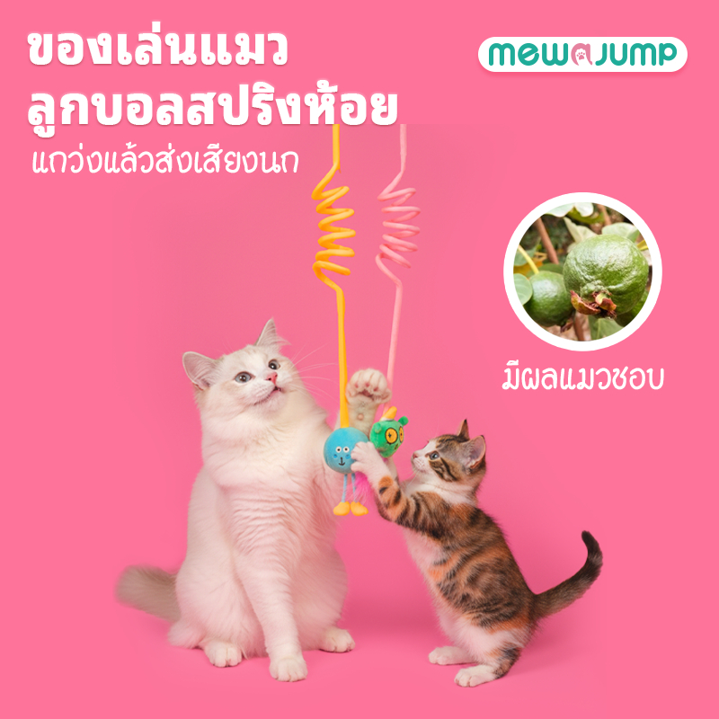 MewaJump ของเล่นแมวแขวนยางยืด พร้อมเสียงนก แคทนิป ขนนก และเชือก ของเล่นโต้ตอบ แข็งแรง ทนทาน สนุก เคี้ยวได้ ใช้ล่อและกระตุ้นแมวเลี้ยงในบ้าน