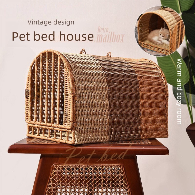Outing Cat Bag Vine Weaving Cat Nest Handheld สะดวกสําหรับพกพารังสุนัข Pet flight case2025.10.7