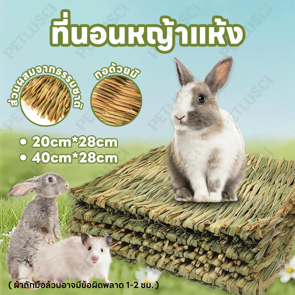 PETLUSCI ที่นอนหญ้าแห้ง ที่นอนทำจากหญ้าแห้งสำหรับกระต่าย สำหรับ กระต่าย แฮมเตอร์ เม่น ดัมโบ้แรท ชินชิล่า