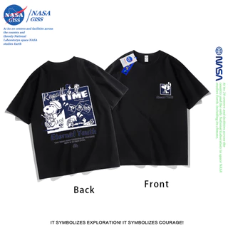NASA เสื้อยืดชายหญิงแขนสั้น สตรีทฮิปฮอป summer การ์ตูนพีนัทส์ พิมพ์ลาย คอตตอน คอกลม หลวมและระบายอากาศ
