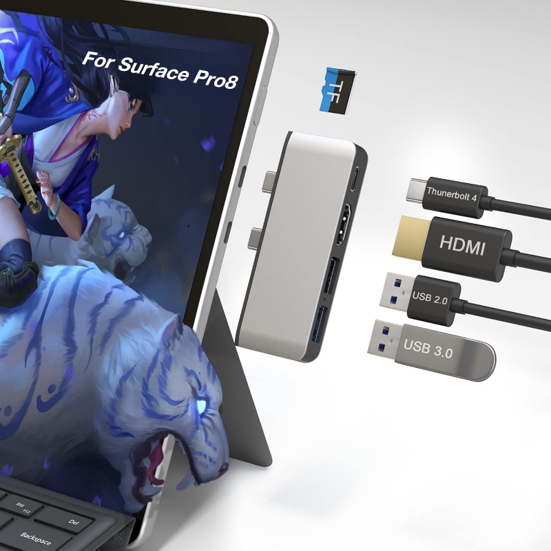 Surface Pro 8 Docking Station พร้อม 4K HDMI + USB-C Thunderbolt 4 (จอแสดงผล + ข้อมูล + PD 100W) + US