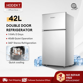 HODEKT Mini Fridge 2 Door 42L Refrigerator Low Power Energy Saving Grade 1 Efficiency Personal Fridge for Bedroom Condo Office Tipid sa Kuryente