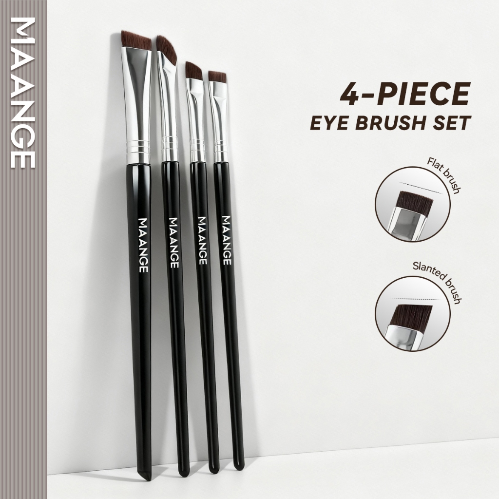 MAANGE 4Pcs ชุดแปรงแต่งหน้าคุณภาพสูงทนทานมุมคิ้วแปรงตาไลน์แปรงผสมชุดสีดํา 52047