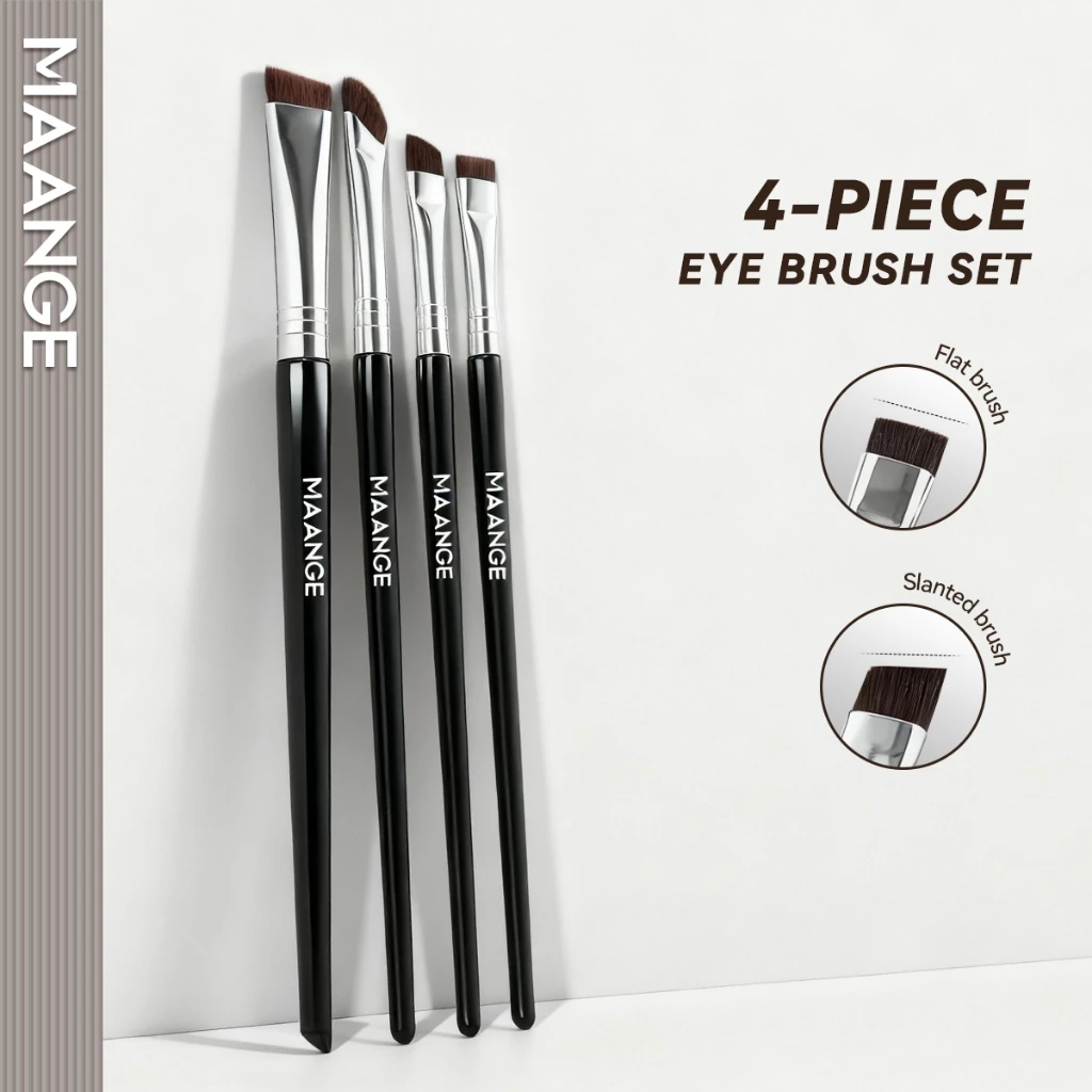MAANGE 4Pcs ชุดแปรงแต่งหน้าคุณภาพสูงทนทานมุมคิ้วแปรงตาไลน์แปรงผสมชุดสีดํา 52047
