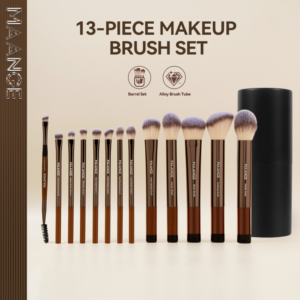 MAANGE ชุดแปรงแต่งหน้า 13 ชิ้น แปรงปัดแป้งนุ่มคุณภาพสูง เหมาะสำหรับผู้เริ่มต้น 52037