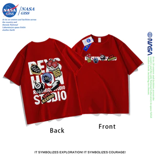 NASA เสื้อยืดชายหญิงแขนสั้น สตรีทฮิปฮอป summer แบดจ์โดปามีน พิมพ์ลาย คอตตอน คอกลม หลวมและระบายอากาศ