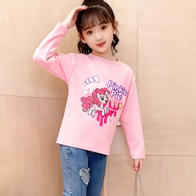 เสื้อท็อปแขนยาวสำหรับเด็กผู้หญิง อายุ 5-12 ปี ผลิตจากผ้าฝ้ายแท้ พิมพ์การ์ตูนน่ารัก