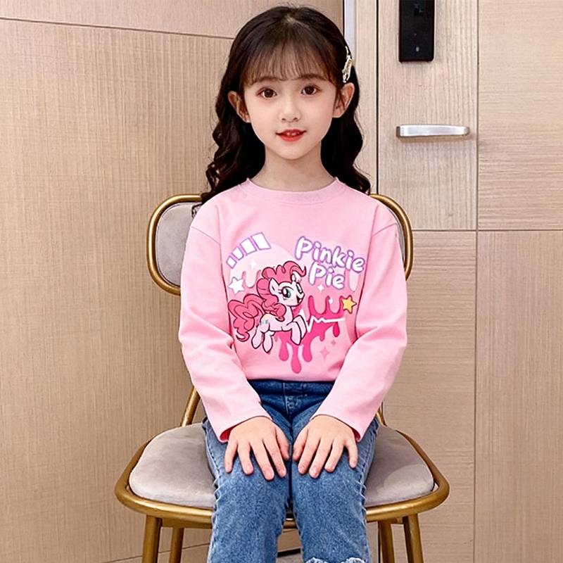 เสื้อท็อปแขนยาวสำหรับเด็กผู้หญิง อายุ 5-12 ปี ผลิตจากผ้าฝ้ายแท้ พิมพ์การ์ตูนน่ารัก - รูปที่ 2