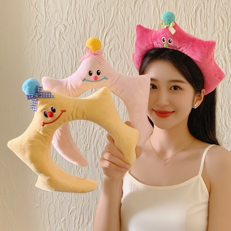 หัวแหวนผมน่ารักสไตล์ฟองน้ำ พร้อมลายการ์ตูนดาว Star- สำหรับถ่ายภาพและตกแต่งทรงผม ดีไซน์หวานและหรูหรา