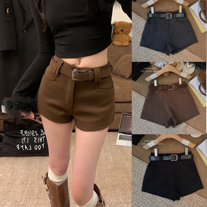 🖤Bra Que🤎3สี กางเกงขาสั้นผู้หญิง เอวต่ำ ซิปหน้า งานเย็บอย่างดี ใส่แล้วหุ่นดี มี M-2XL