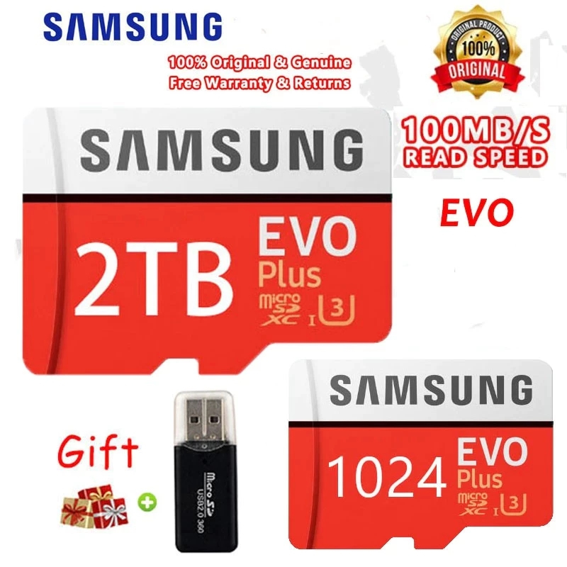 การ์ดหน่วยความจํา Samsung EVO plus 2TB ดั้งเดิม 1tb micro sd card 521G✈ การ์ดหน่วยความจํา Sd ความเร็