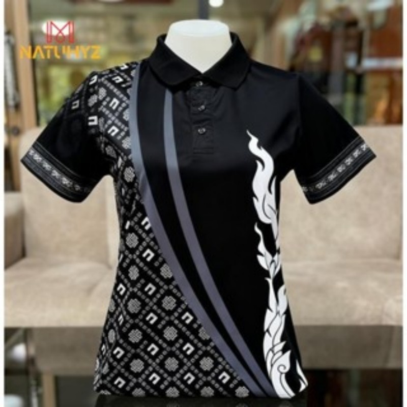 NEW เสื้อโปโลไทย  สีดำนกยูงเสื้อพิมพ์ลาย เสื้อโปโลสีเหลืองลายไทย บางและระบายอากาศได้ดี short sleeve เสื้อเชิ้ตกระดุมปก POLO ยูนิฟอร์ม UnisexA3