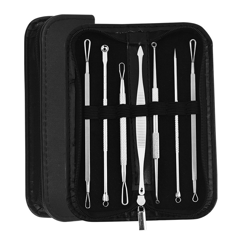 7 ชิ้น Professional Blackhead Remover Kit - Pimple Popper เครื่องมือสําหรับสิว, ฝ้า และ Comedone สกัด - จมูกและใบหน้า Skin Care พร้อมกรณีการเดินทาง