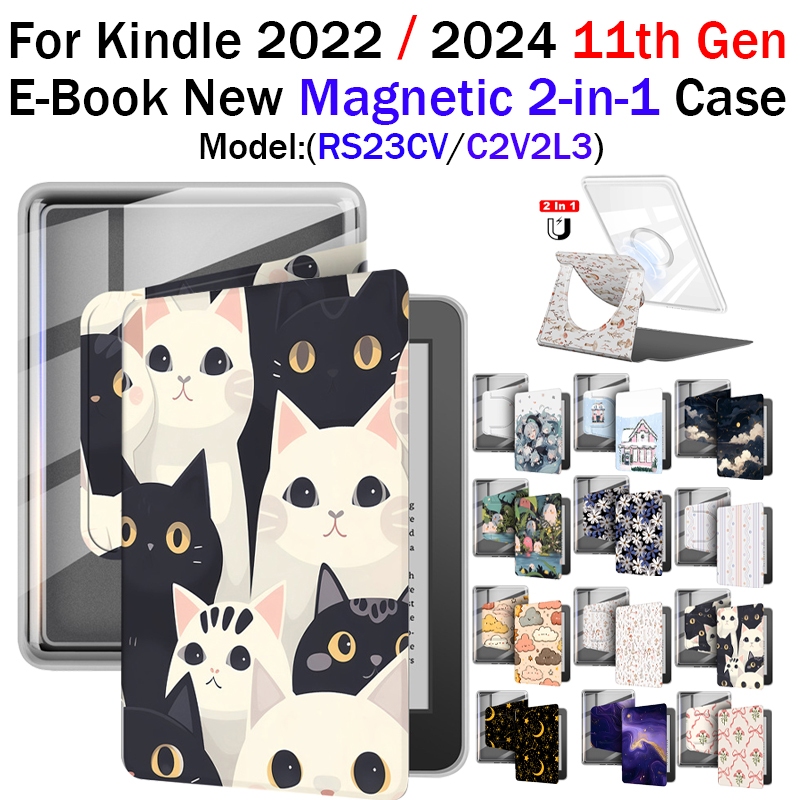สําหรับ Kindle 11th 2024 2022 6.0 RS23CV C2V2L3 อะคริลิคโปร่งใสแม่เหล็กที่ถอดออกได้ E-Reader 2-in-1 