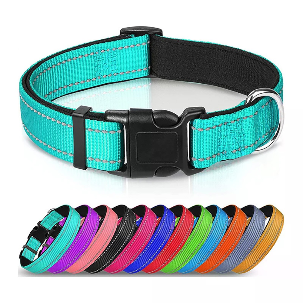 ปลอกคอสุนัขสะท้อนแสงสําหรับสุนัขขนาดกลางขนาดใหญ่นุ่ม Neoprene เบาะไนลอนทนทานปรับปลอกคอสัตว์เลี้ยงสําหรับสุนัข