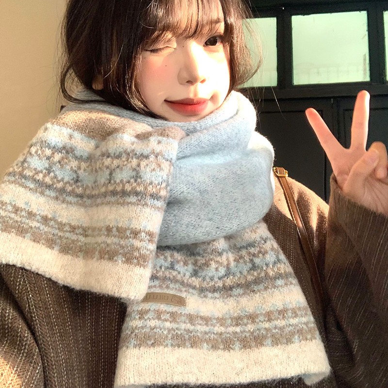 Phil Island ผ้าพันคอ Jacquard สีฟ้า สำหรับฤดูหนาว กันลมเย็นได้ดี