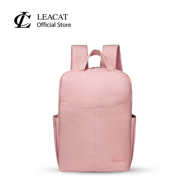 Leacat Simplicity Macaron กระเป๋าแล็ปท็อป กระเป๋าเป้สะพายหลัง สีชมพู 13 14 15.6 นิ้ว กระเป๋าเป้สะพายหลัง กระเป๋านักเรียน สําหรับผู้หญิง กันน้ํา กันกระแทก