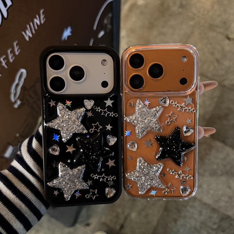 เคสโทรศัพท์มือถือ กันกระแทก ลายดาว สีขาวดํา แฟชั่น สําหรับ iPhone 16 17 Pro Max 15 14 13 12 11 XS 8 7P