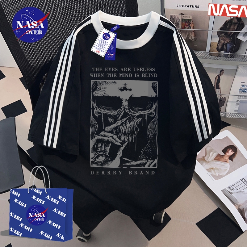 【พร้อมส่ง】🔥NASA ฤดูร้อน oversize ยูนิเซ็กส์ สไตล์ดาร์ก ลายหัวกะโหลก 😈 cool สามแถ