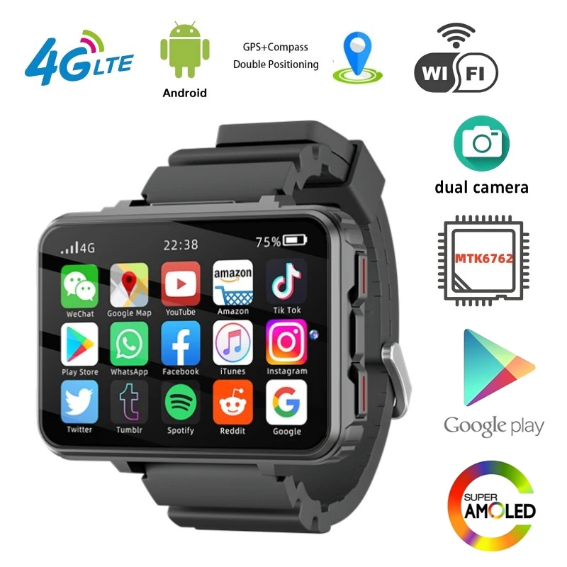 ใหม่ VP999 หน้าจอขนาดใหญ่สมาร์ทนาฬิกา 4G Dual กล้อง 64GB Face Recognition ปลดล็อค 1500mAh พร้อม GPS 