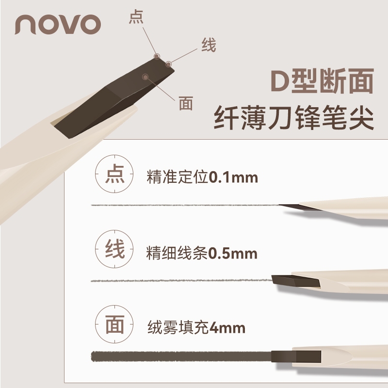 ดินสอเขียนคิ้วสองปลาย NOVO - 3D Natural Brows Long Lasting Clump-free กันน้ํา Smudgeproof Brown Eyebrow แต่งหน้า 9044 - รูปที่ 3