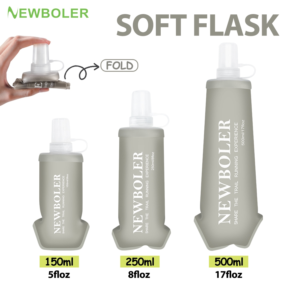 NEWBOLER 150ml 250ml 500ml กระติกน้ํานุ่มพับได้ TPU ขวดน้ําสําหรับกีฬากลางแจ้ง Camping เดินป่าฟิตเนสแบบพกพาขวดนุ่ม