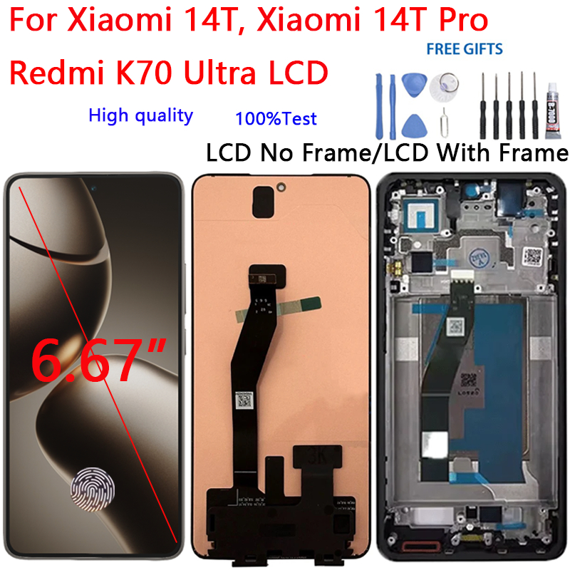 สําหรับ Xiaomi 14T 14T Pro Redmi K70 Ultra 2407FPN8EG 2407FRK8EC 2406APNFAG จอแสดงผล LCD Touch Screen Digitizer ชุดกระจกอะไหล่ซ่อม