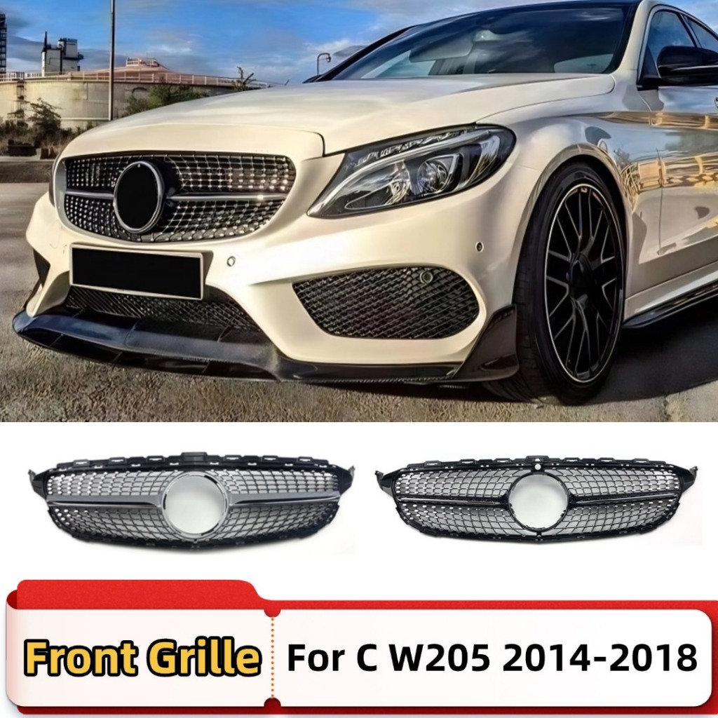 สําหรับ Mercedes Benz C class W205 C205 C43 2014-2018 ดาวสไตล์กันชนหน้า Grille Inlet ตาข่ายย่างปรับแ