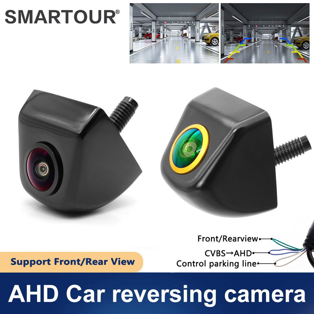 AHD Night Vision รถกล้องมองหลังโลหะสีดํารถด้านหน้า/ย้อนกลับ Fisheye เลนส์ที่จอดรถกล้อง