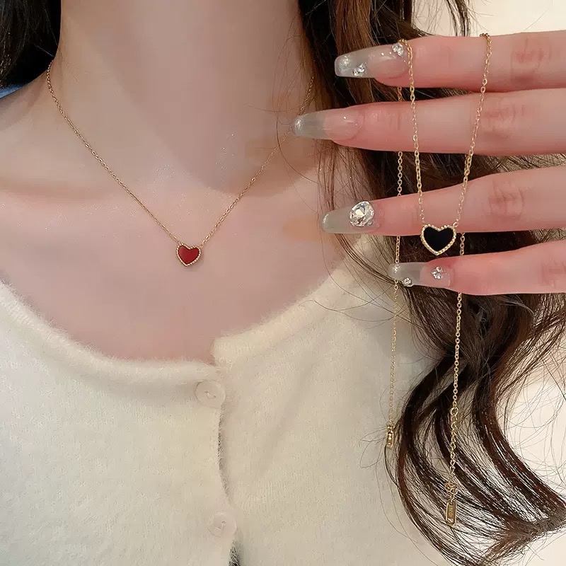 สร้อยคอมิกเซอร์และต่างหู สไตล์ญี่ปุ่น-เกาหลี สีดำและแดง ทำจาก18K Gold Titanium Steel
