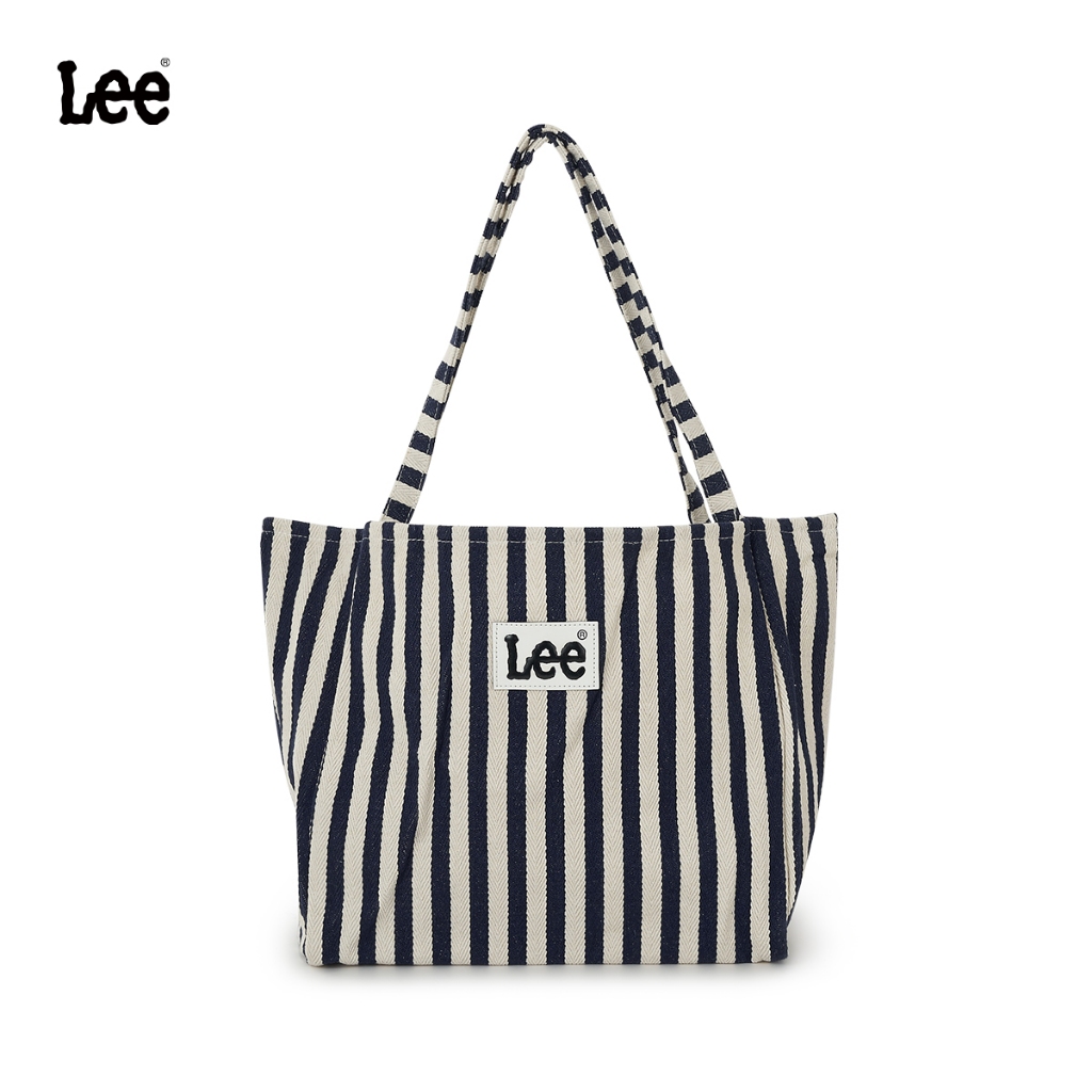 Lee กระเป๋าสะพายขา้ง  กระเป๋า tote สไตล์สีฟ้าสีขาว ขนาดใหญ่ ความจุดี เหมาะสำหรับการทำงาน และเดินทางอย่างสะดวกสบาย