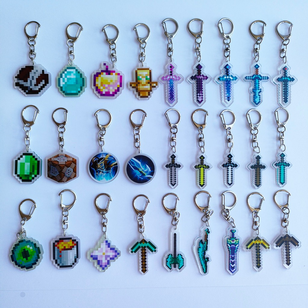 พวงกุญแจอุปกรณ์ต่อพ่วง Minecraft - MC Totem of Undying, ดาบเพชร, Apple สีทองที่น่าหลงใหล | Student B