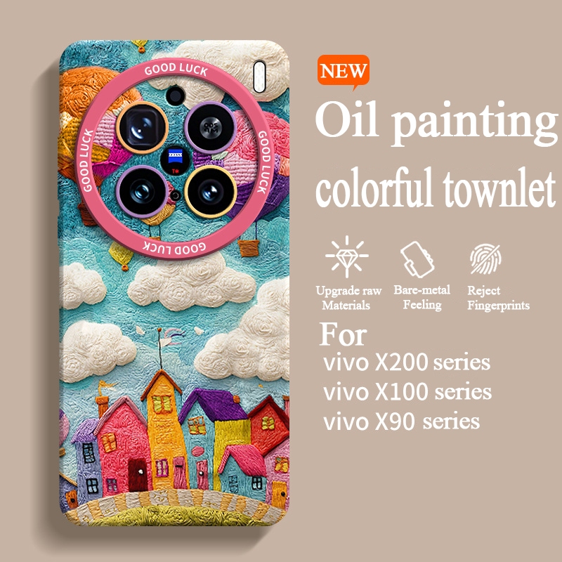 สําหรับ VIVO X200 PRO X100 X300 X90 S19 X60 S20 S19 S17 ภาพวาดสีน้ํามัน Town เคสโทรศัพท์การ์ตูนรวมทุกอย่างน่ารักหญิง